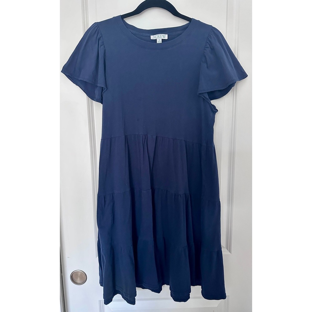 J.Crew Tiered Flutter Sleeve Cotton Mini Dress Navy Blue Medium